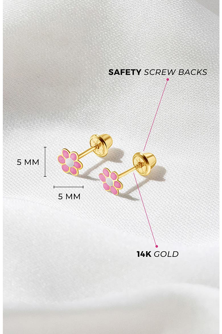 14k Enamel Daisy Earrings, Alternate, color, Pink