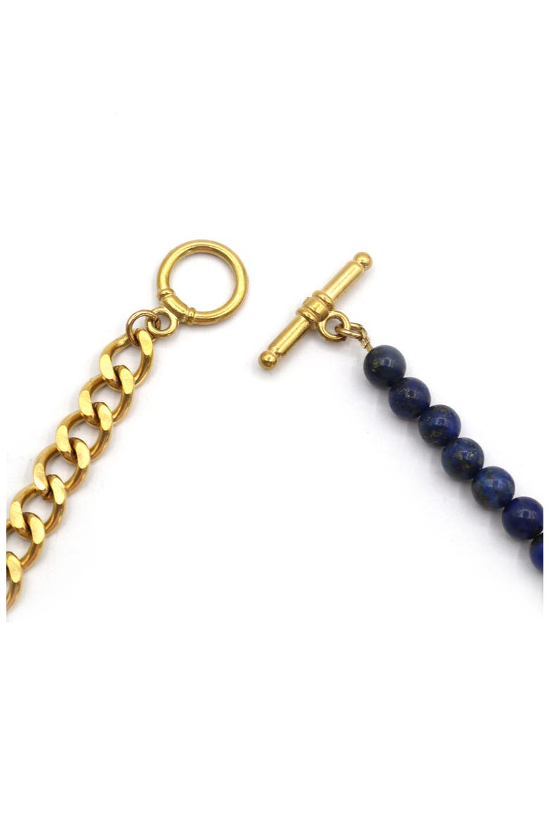 Gender Inclusive Half Cuban Half Beaded Chain Necklace, Alternate, color, GOLD/ BLUE