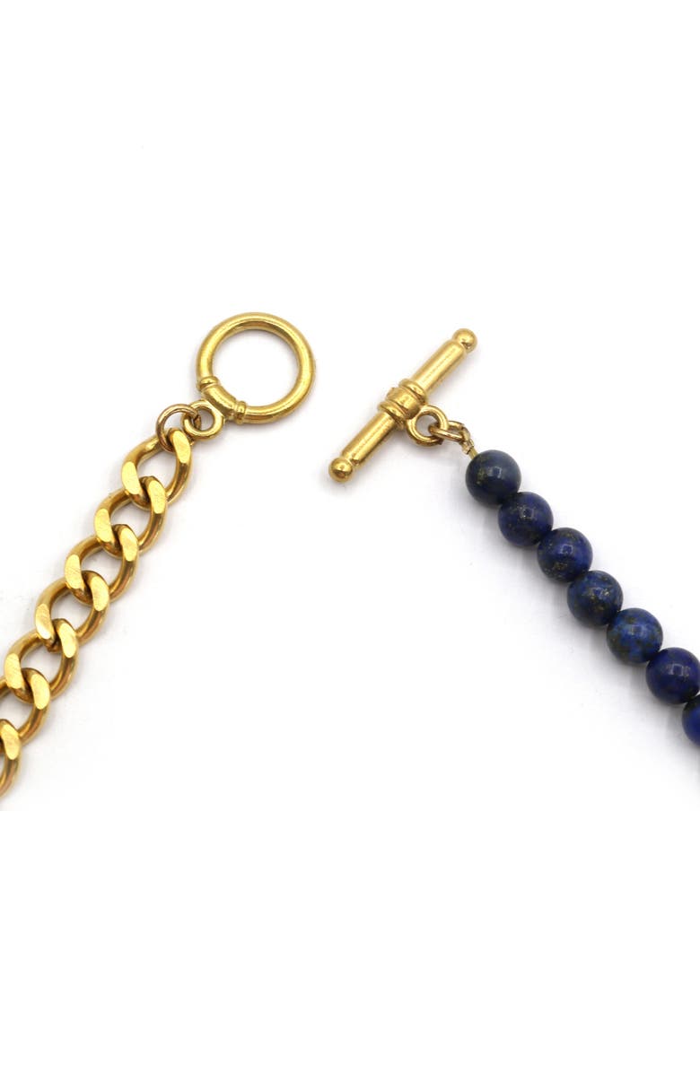 REBL Gender Inclusive Half Cuban Half Beaded Chain Necklace, Alternate, color, Gold/ Blue