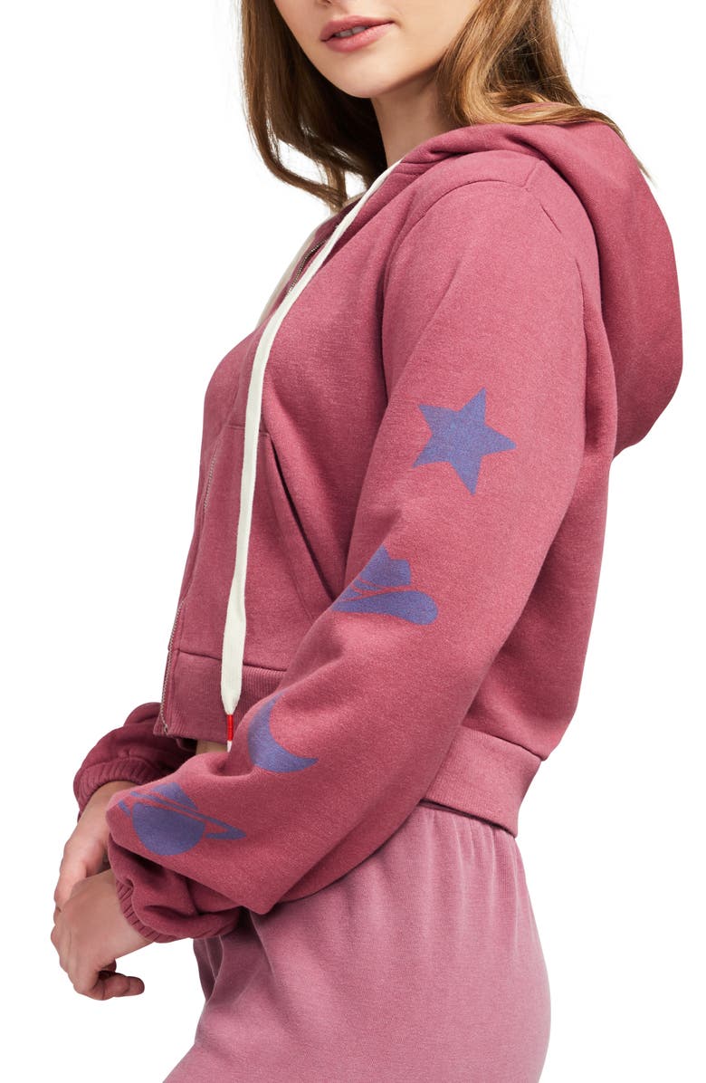 Wildfox Lucky Charms Journey Crop Zip-Up Graphic Hoodie, Alternate, color, 