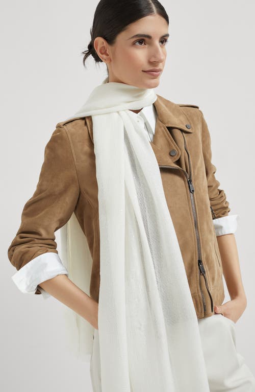 Brunello Cucinelli Cashmere And Silk Diamond Yarn Scarf In White