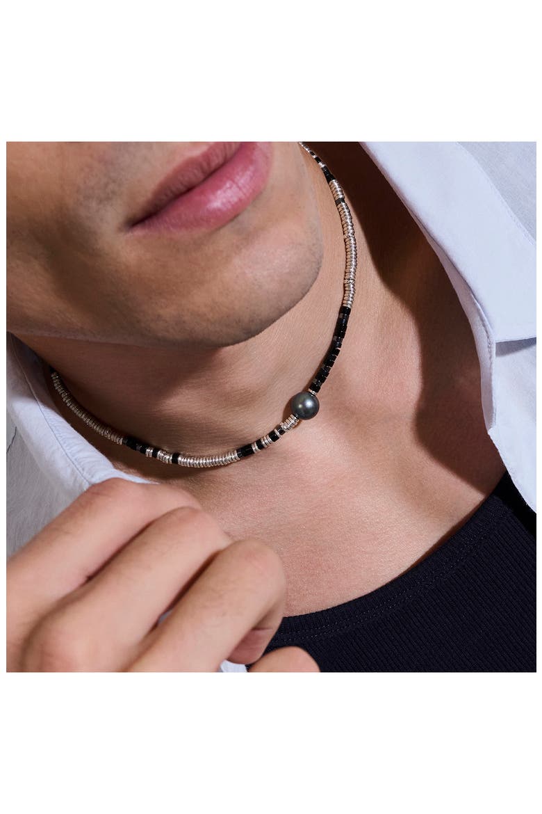Heishi Freshwater Pearl & Bead Silver Necklace, Alternate, color, SILVER/ BLACK