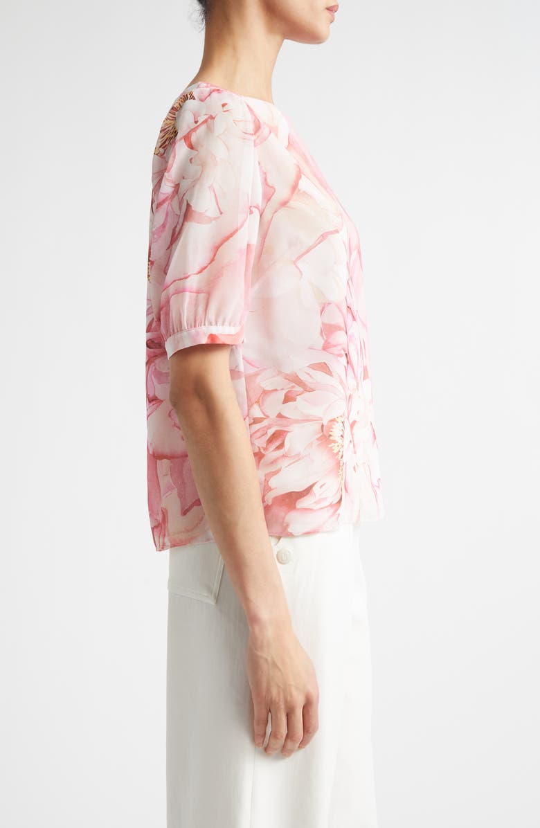 ST. JOHN Monique Le Jardin Print Georgette Top, Alternate, color, Soft Peony Multi