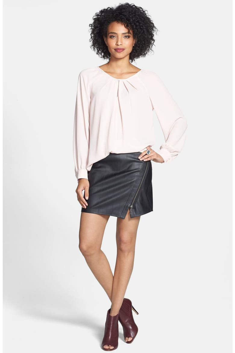 Faux Leather Moto Miniskirt, Alternate, color, RICH BLACK