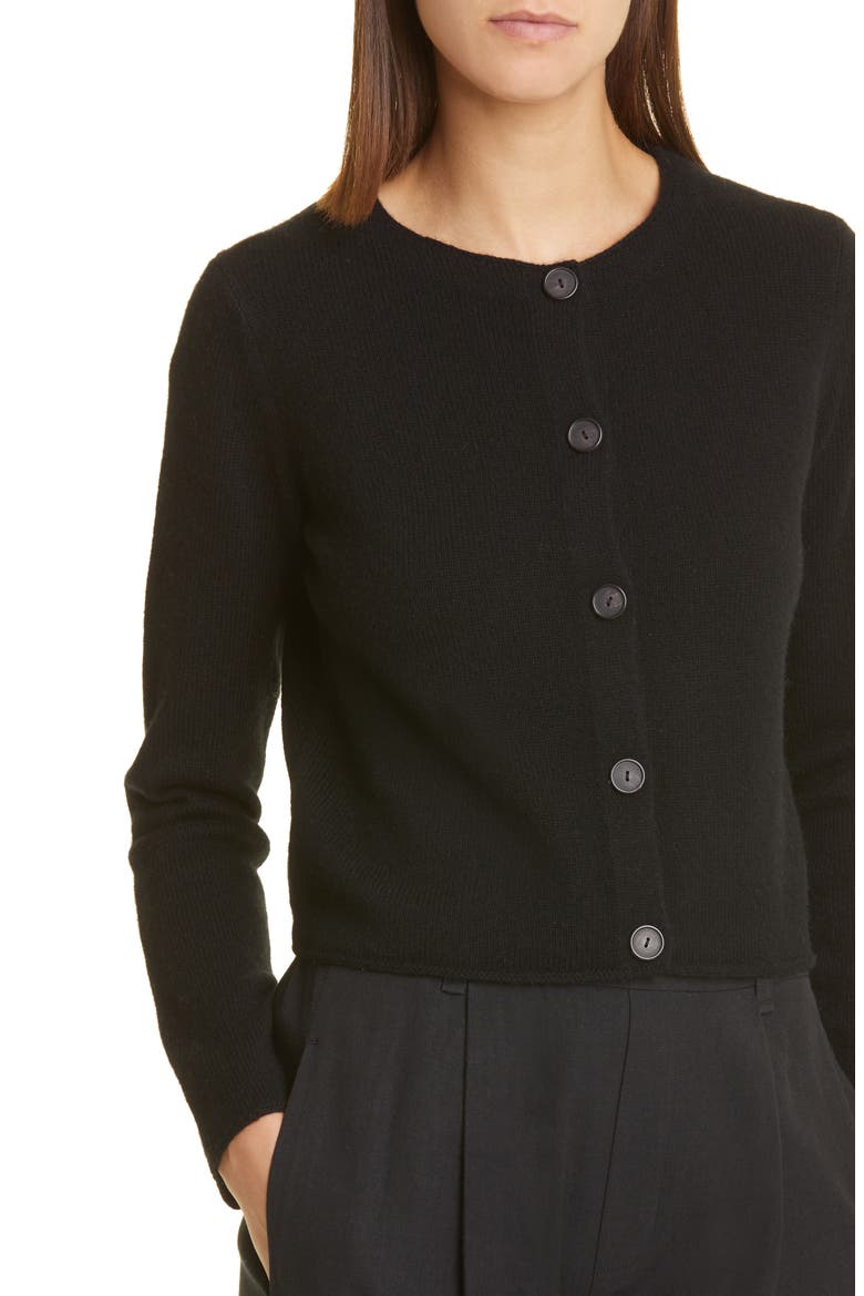 Crewneck Wool & Cashmere Cardigan, Alternate, color, BLACK