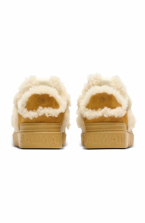 Balmain Shearling-trimmed Suede Sneakers In Brown