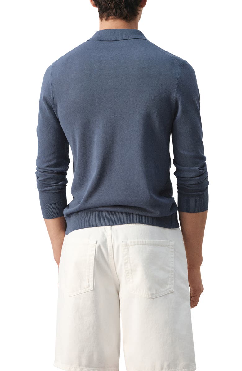MANGO Long Sleeve Cotton Polo, Alternate, color, Indigo Blue