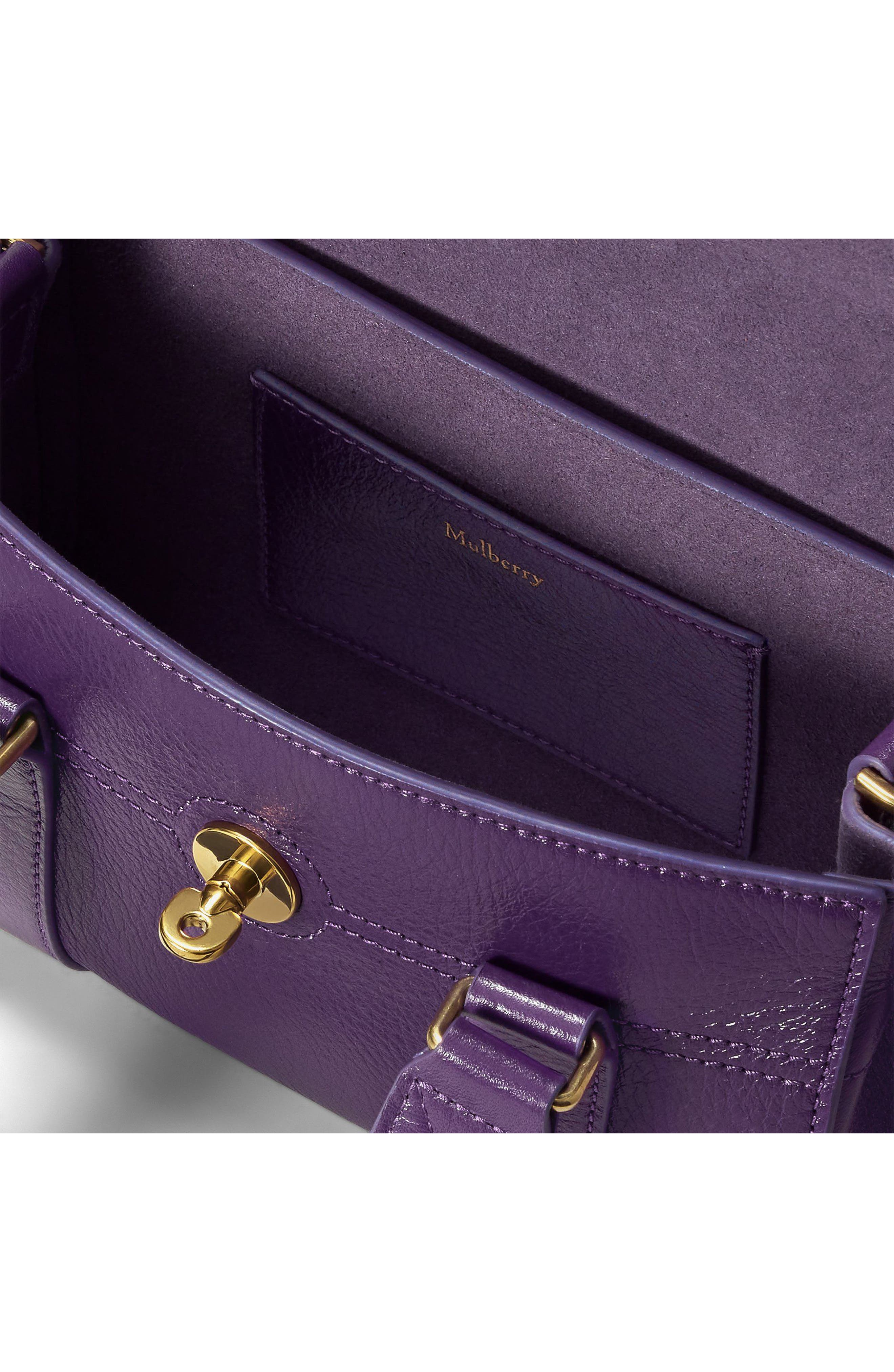 Mini Bayswater High Shine Leather Handbag, Alternate, color, AMETHYST