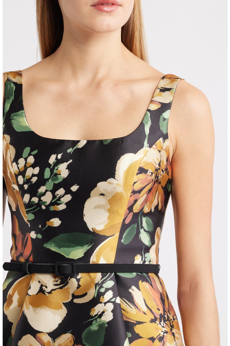 Floral Cocktail Minidress, Alternate, color, BLACK YELLOW