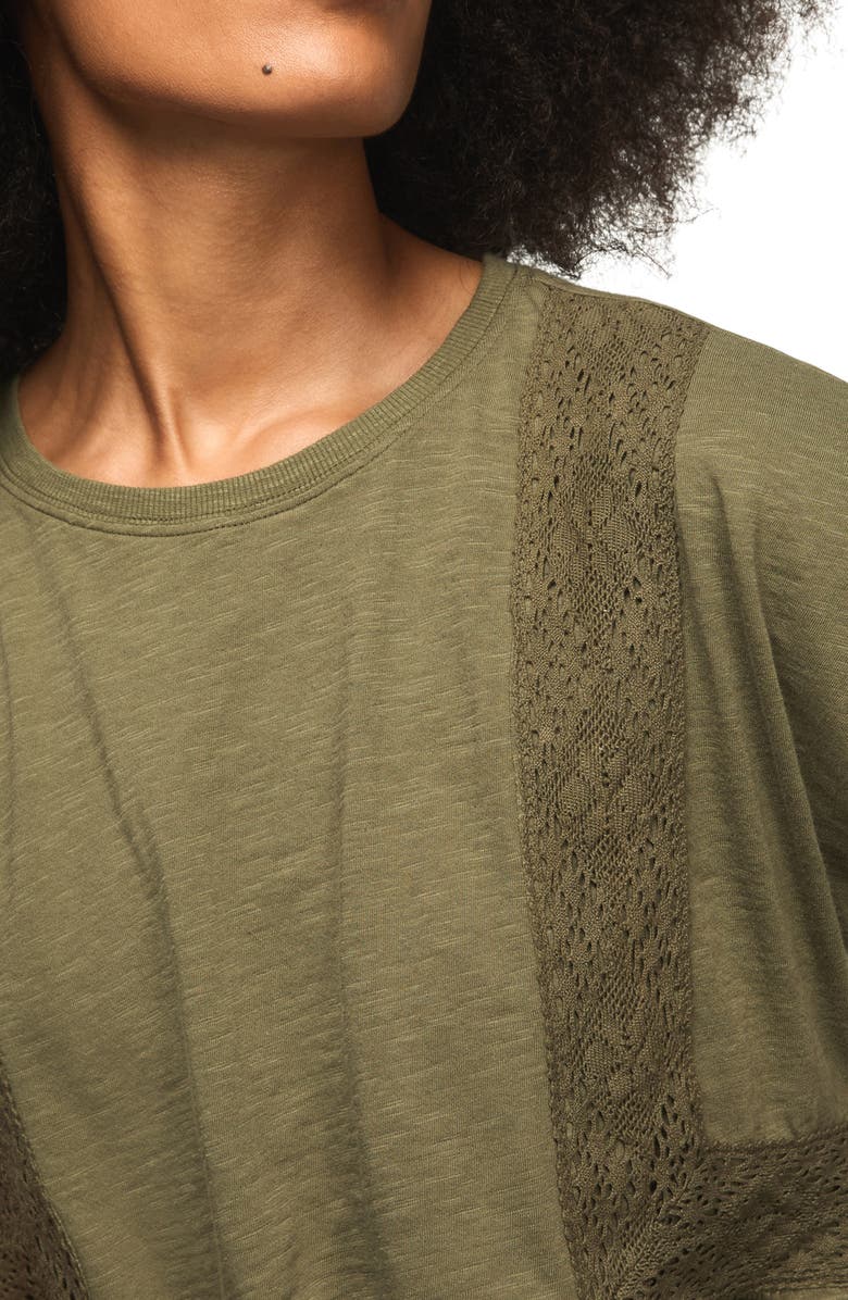 Lucky Brand Lace Trim Peplum T-Shirt, Alternate, color, Dusty Olive