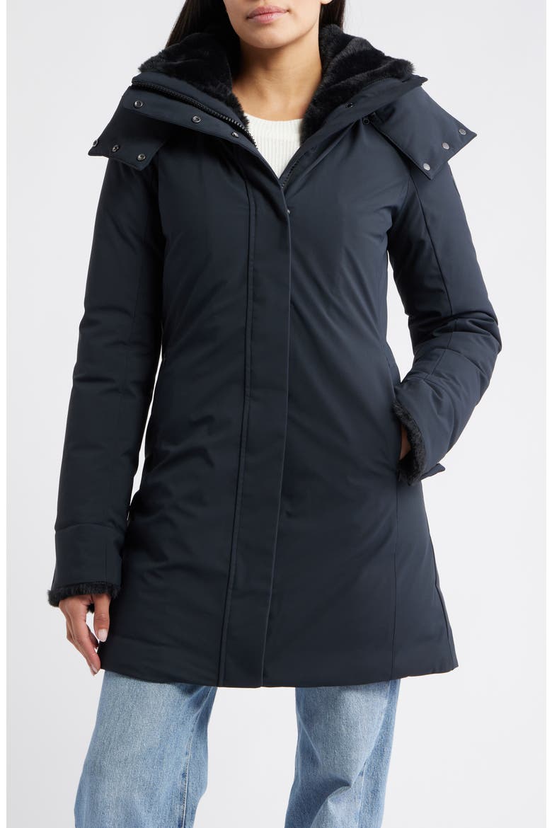 Samantah Faux Fur Lined Water Resistant Hooded Parka, Main, color, BLACK