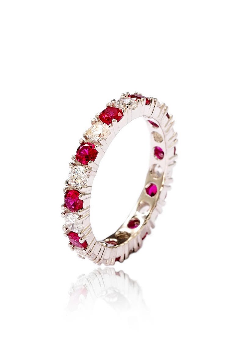 Sterling Silver Cubic Zirconia Ruby Red Alternating Eternity Band Ring, Alternate, color, RED