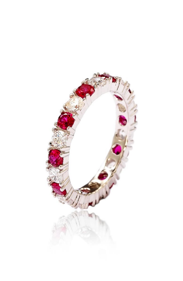 SUZY LEVIAN Sterling Silver Cubic Zirconia Ruby Red Alternating Eternity Band Ring, Alternate, color,