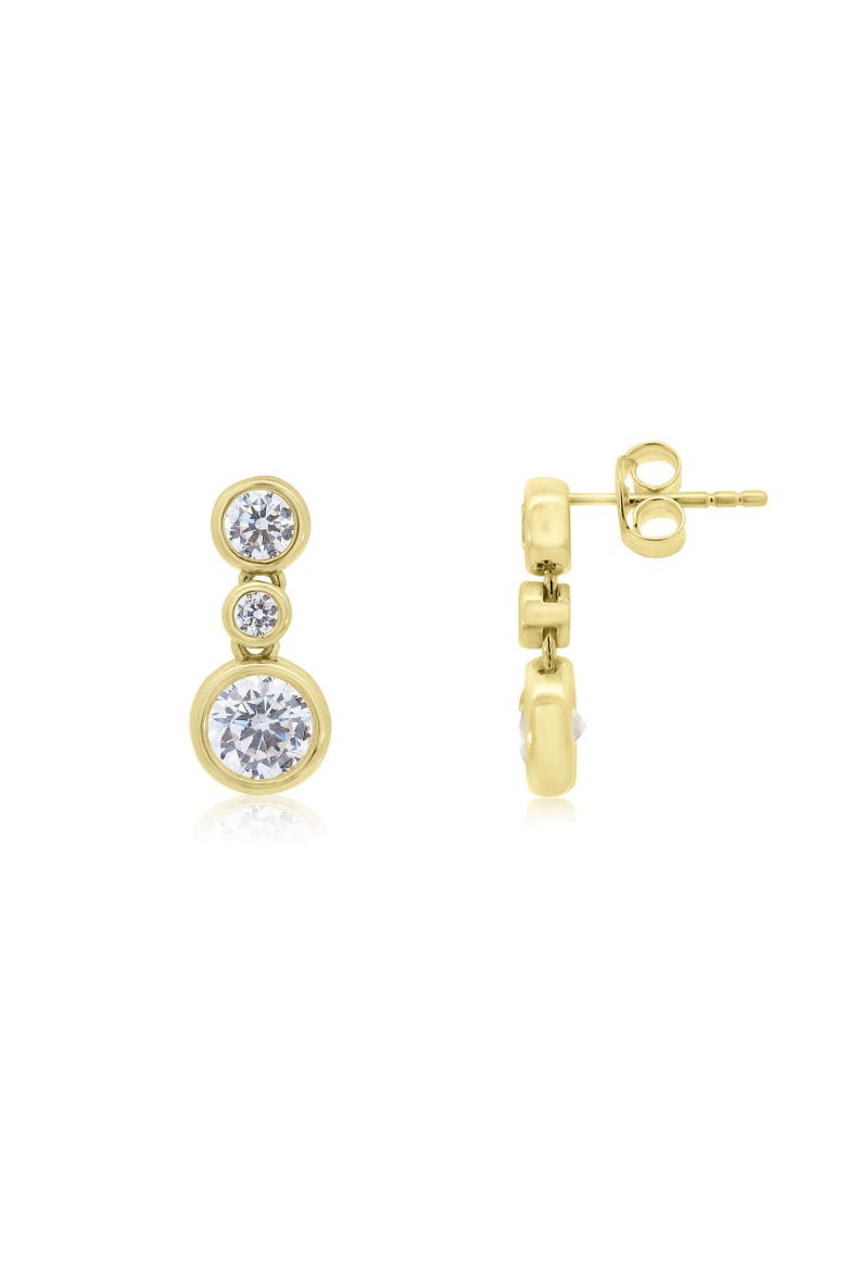 CZ Triple Bezel Drop Earrings, Main, color, Gold Plated Sterling Silver