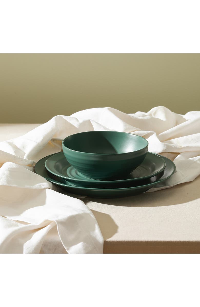 Stone Lain Orbit Stoneware 12-Piece Dinnerware Set with Cereal Bowls, Alternate, color, Green
