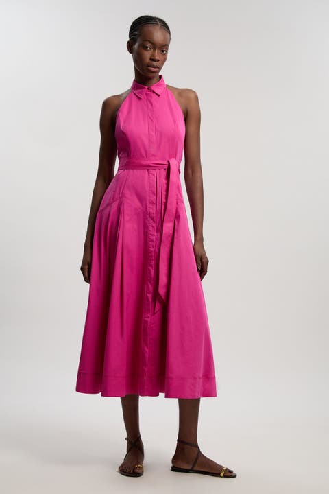 Cotton Halter Midi Shirt Dress
