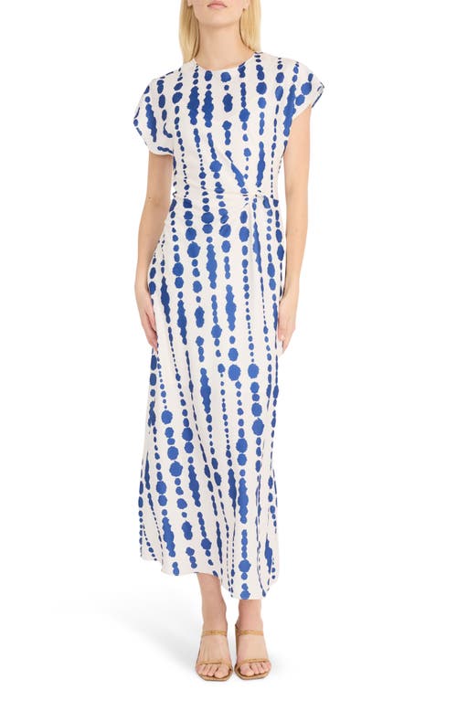 Luxely Inkblot Stripe Cap Sleeve Knot Dress In Ivory/blue Sapphire