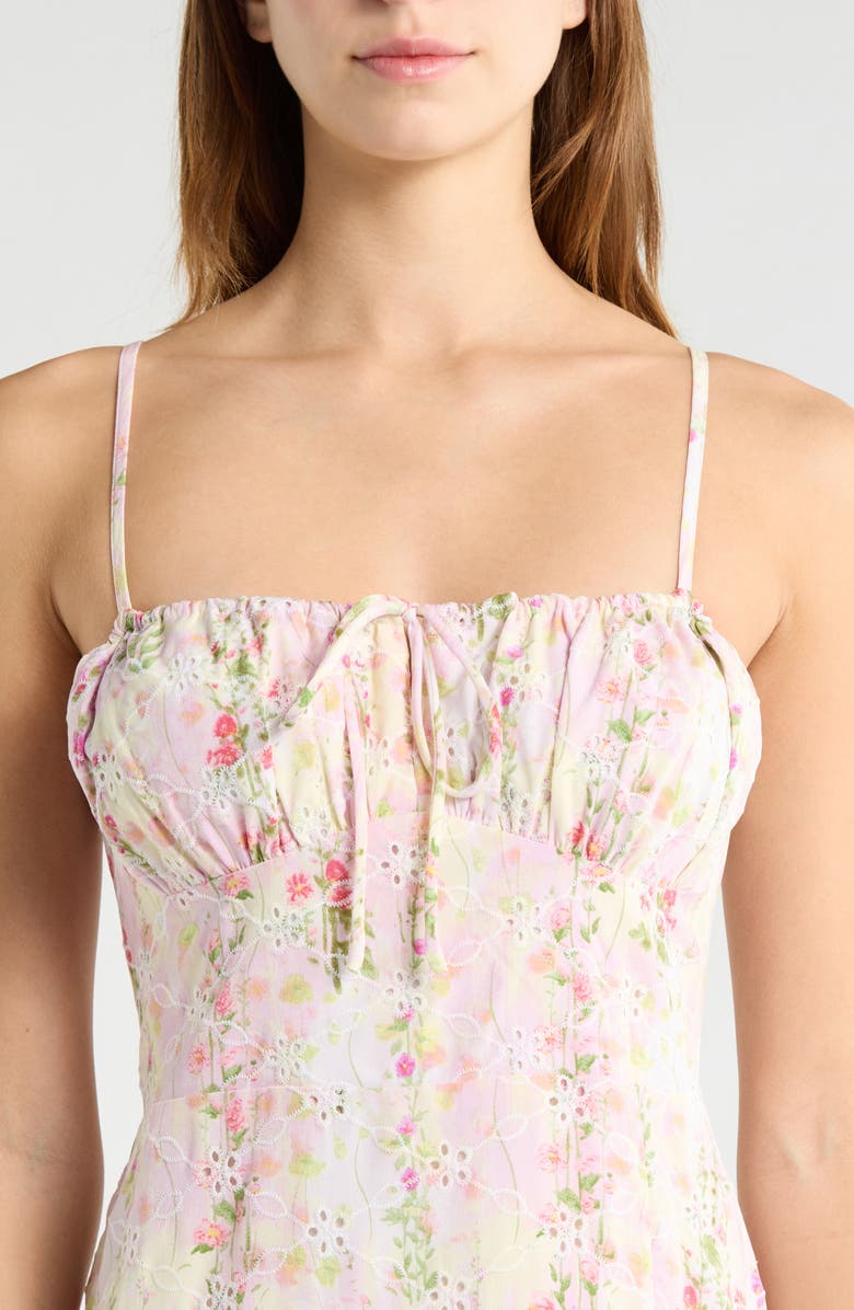 All in Favor Floral Eyelet Corset Midi Sundress, Alternate, color, Cream Pink