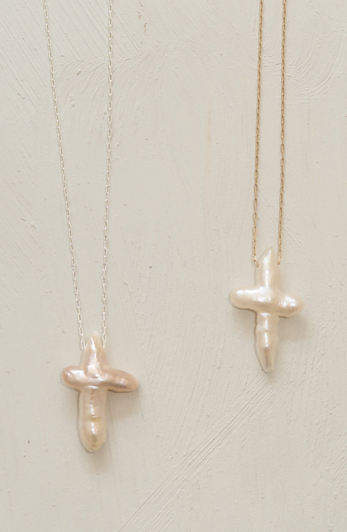 Joiana Jewelry Pearl Cross Necklace In Gold