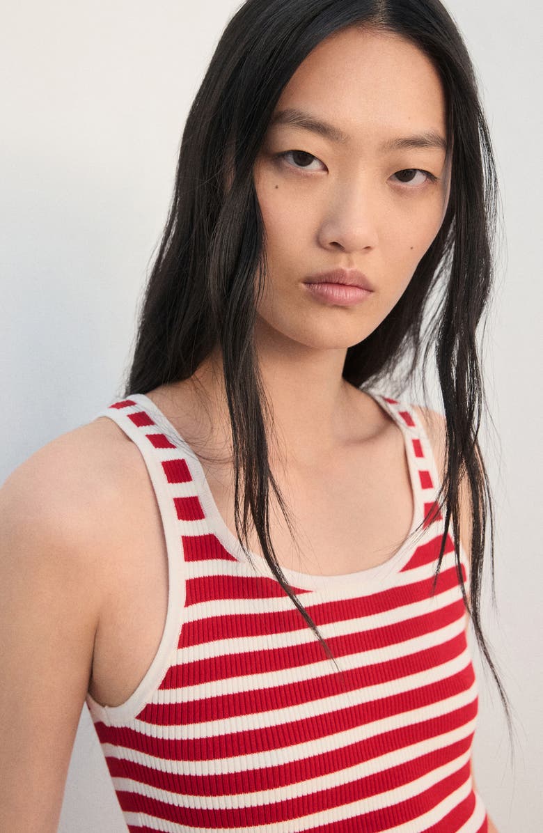 MANGO Stripe Pleat Hem Rib Tank, Alternate, color, Red