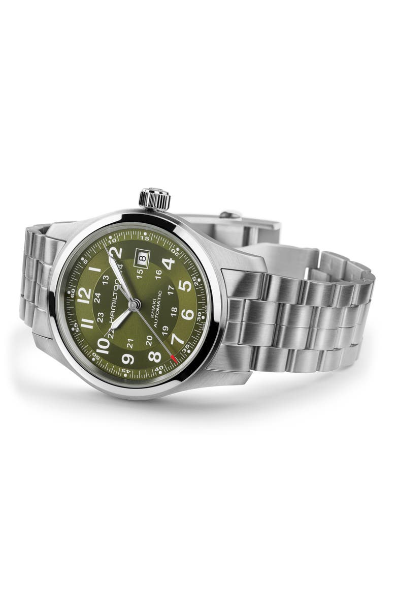 Khaki Field Automatic Bracelet Watch, 42mm, Alternate, color, GREEN