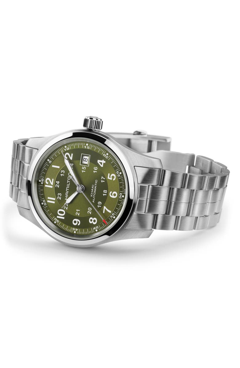 Hamilton Khaki Field Automatic Bracelet Watch, 42mm, Alternate, color, Green