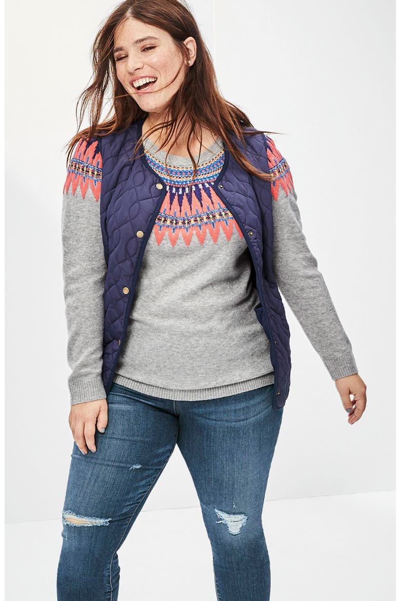 Long Sleeve Side Button Sweater, Main, color, GREY- BLUE PATTERN