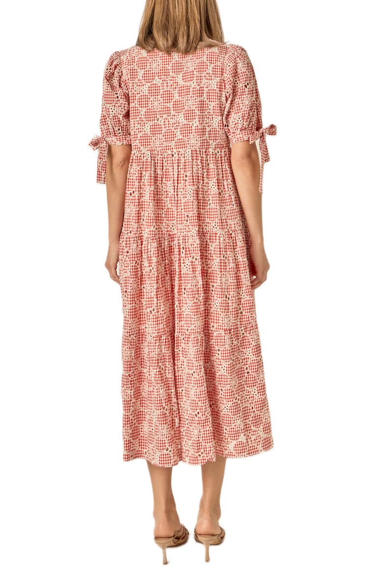Embroidered Midi Dress, Alternate, color, RED/ CREAM