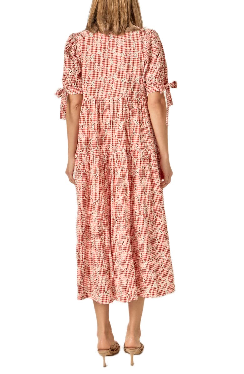English Factory Embroidered Midi Dress, Alternate, color, Red/ Cream