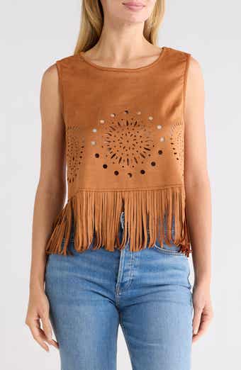 Laser-Cut Fringe Faux Suede Tank