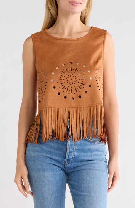 Laser-Cut Fringe Faux Suede Tank