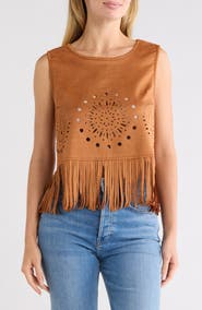 Forgotten Grace Laser-Cut Fringe Faux Suede Tank