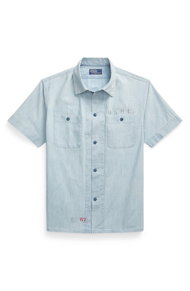 Polo Ralph Lauren Short Sleeve Chambray Button-Up Shirt, Alternate, color,