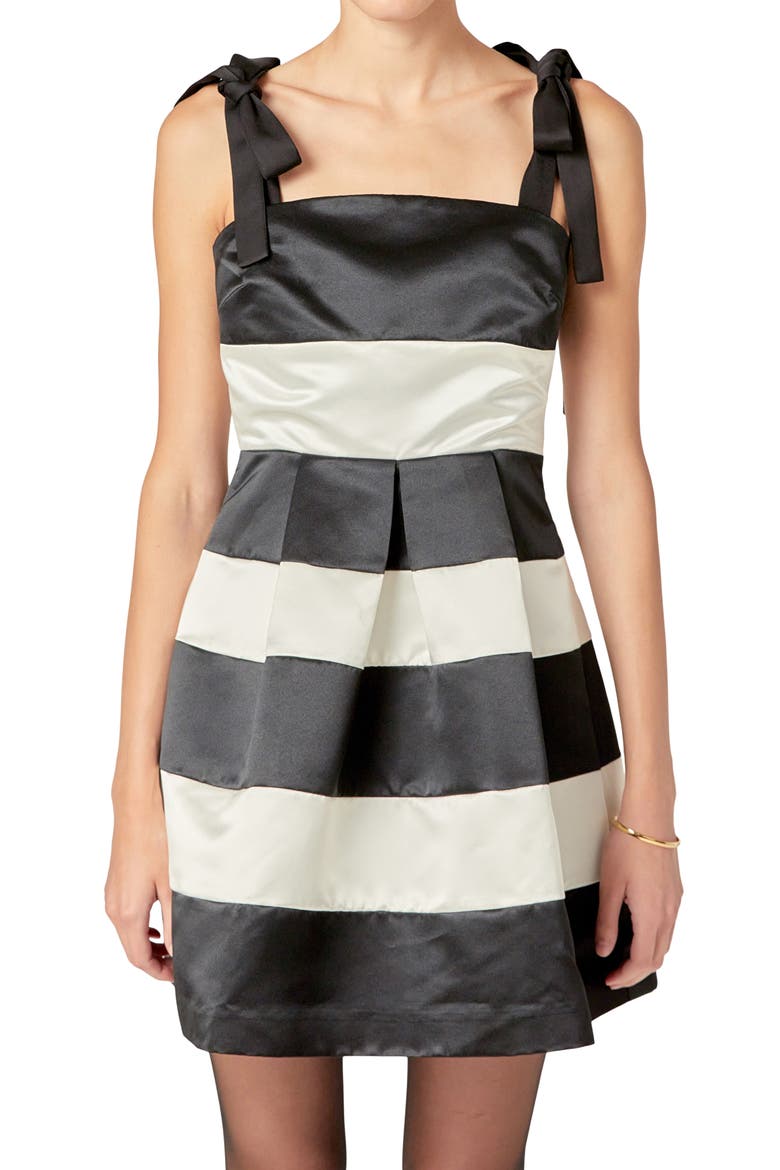 Stripe Tie Strap Minidress, Alternate, color, BLACK