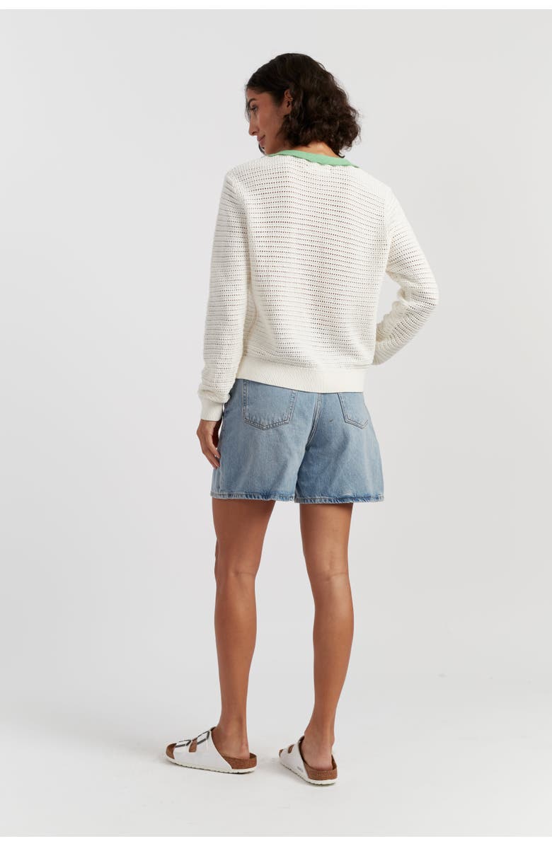 Chinti & Parker Cotton Snoopy Crochet Peekabo Cardigan, Alternate, color, Cream