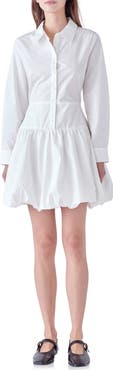 English Factory Long Sleeve Bubble Hem Cotton Poplin Shirtdress