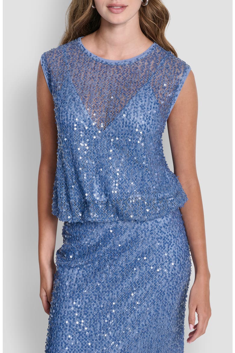 Bubble Hem Sequin Sleeveless Knit Top, Main, color, LIBERTY SKY