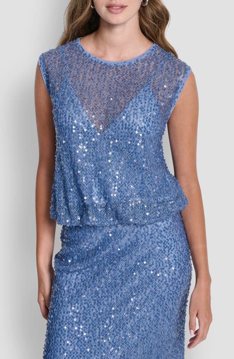 Bubble Hem Sequin Sleeveless Knit Top