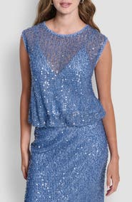DKNY Bubble Hem Sequin Sleeveless Knit Top