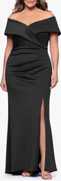 Xscape Evenings Off the Shoulder Scuba Knit Gown