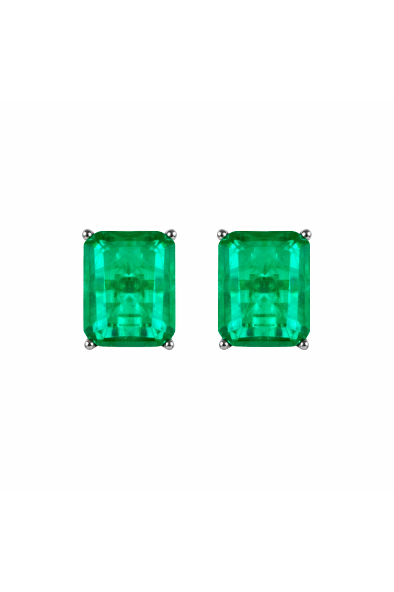 Rectangular Emerald Stud Earrings, Main, color, green