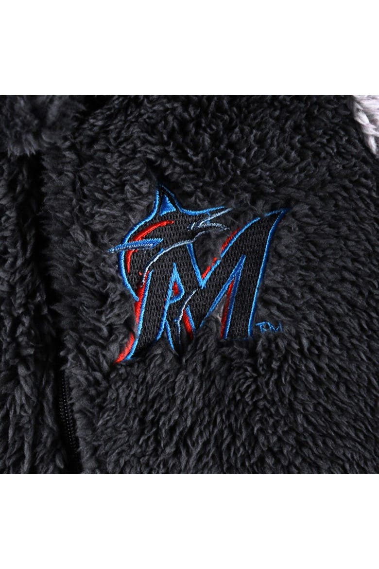 Newborn and Infant Black/Gray Miami Marlins Game Nap Teddy Fleece Bunting Full-Zip Sleeper, Alternate, color, Black
