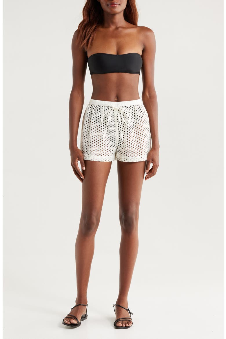 The Nancy Open Knit Cotton Cover-Up Shorts, Main, color, BRULE