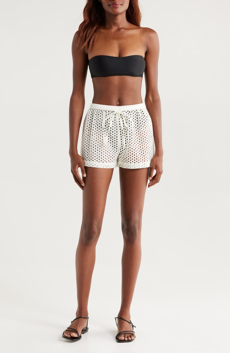 Solid & Striped The Nancy Open Knit Cotton Cover-Up Shorts, Main, color, Brule