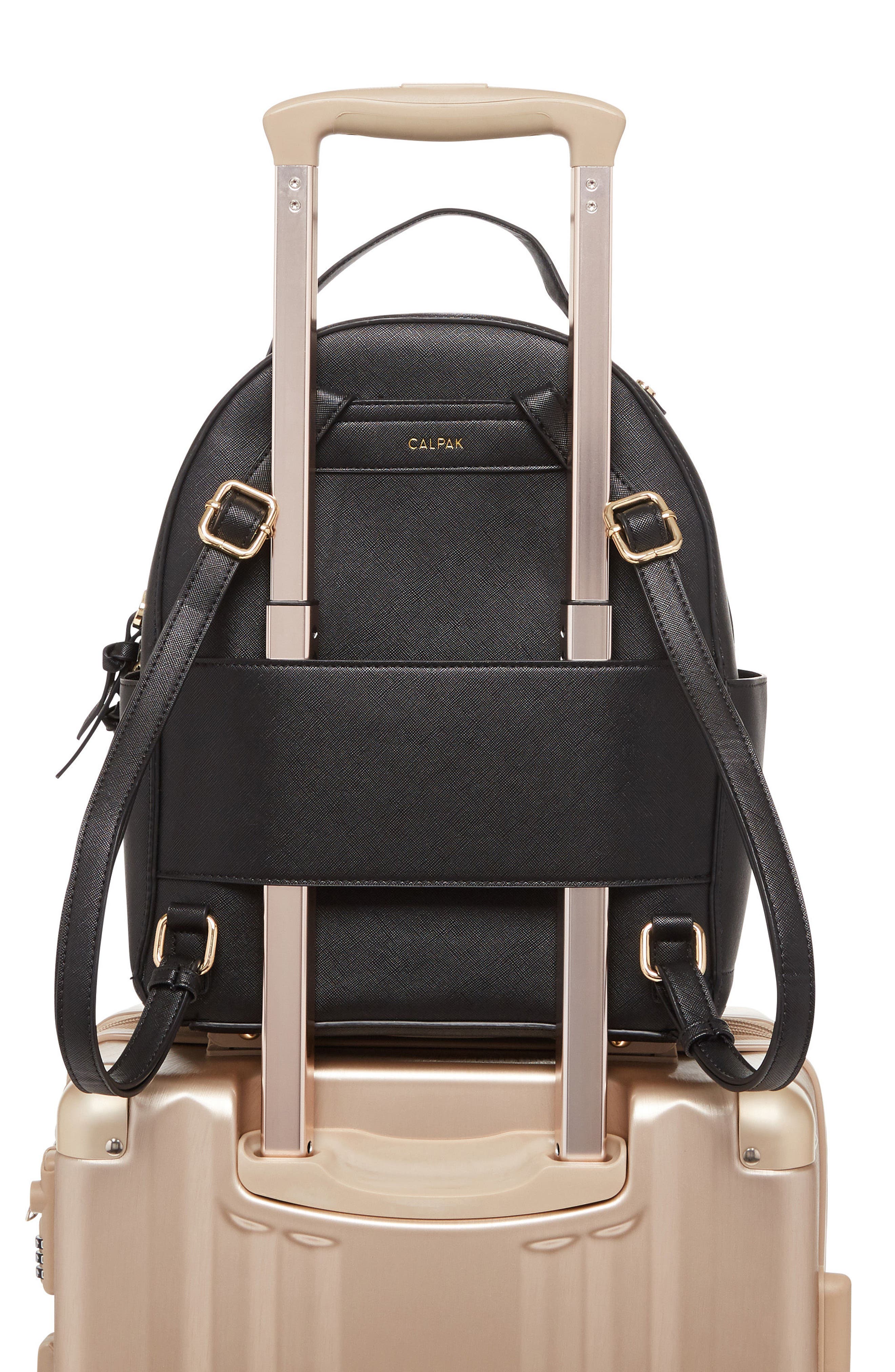Kaya Faux Leather Round Backpack, Alternate, color, BLACK