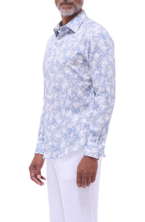 Bugatchi Julian Shaped Fit Leaf Print Stretch Cotton Button-up Shirt In Cobalt