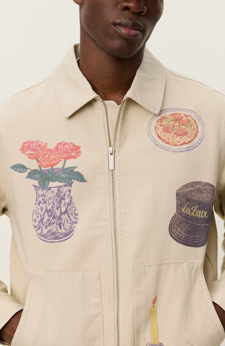 Les Deux Robert Allover Print Twill Jacket, Alternate, color, Oyster Gray White