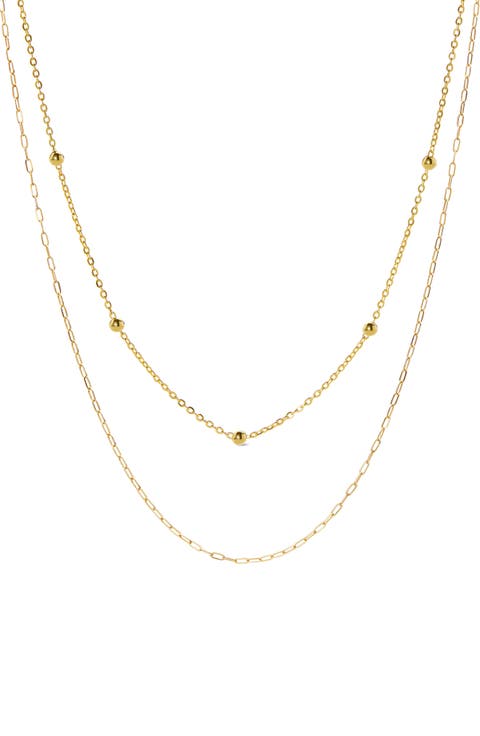 Layered Necklace - Gold Paperclip & Satelitte Necklace