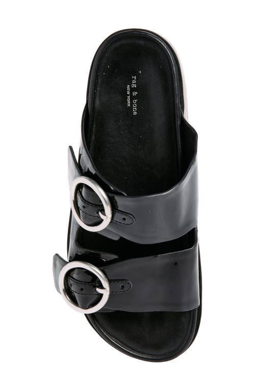 Rag & Bone Geo Patent Dual-band Platform Slide Sandals In Black Patent Leather