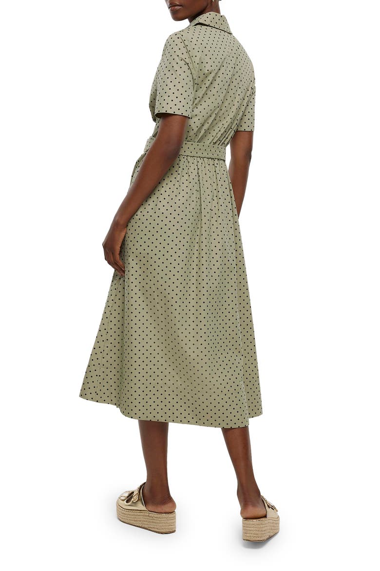 Polka Dot Belted Cotton Shirtdress, Alternate, color, KHAKI